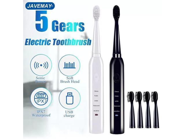 Ultrasonic Sonic Electric Toothbrush Rechargeable Tooth Brush Washable Electronic Whitening Teeth Brush Adult Timer J110 Color: (J110 pink 4head) photo