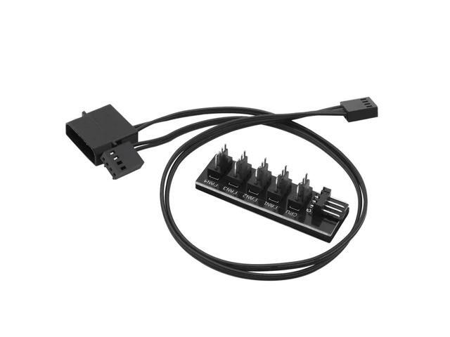 1 PCS All Black Sleeved 5 Way PWM Splitter Hub for 12V Computer Fans(0.4m)