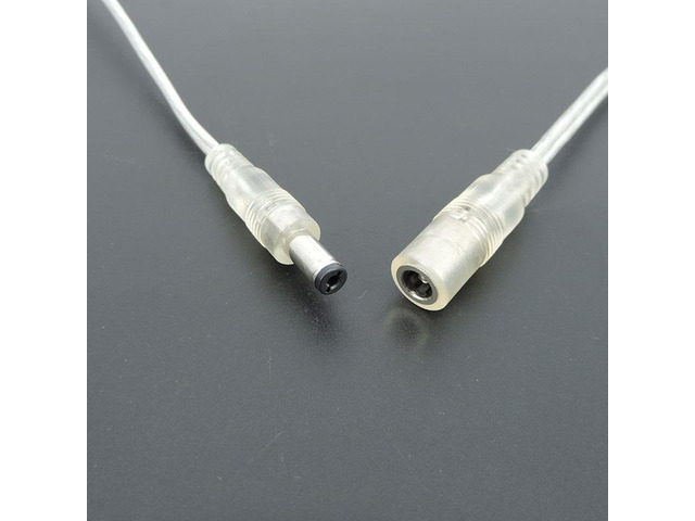 Transparent Female Male DC Power Adapter Pigtail Cable 5.5x2.1mm 12V Jack Connector Extension Cord For LED Strip Lights L1(1M Male)(5pcs)