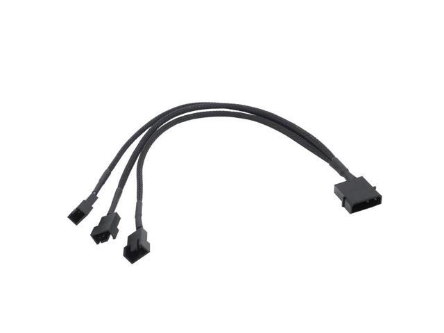 4pin IDE Molex to 4-Port 4Pin Power Supply Cable Black Sleeved Cooling Fan Splitter Power Cord Plug Cooler Wire for PC(Big 4PIN 1 TO 3) (27cm)