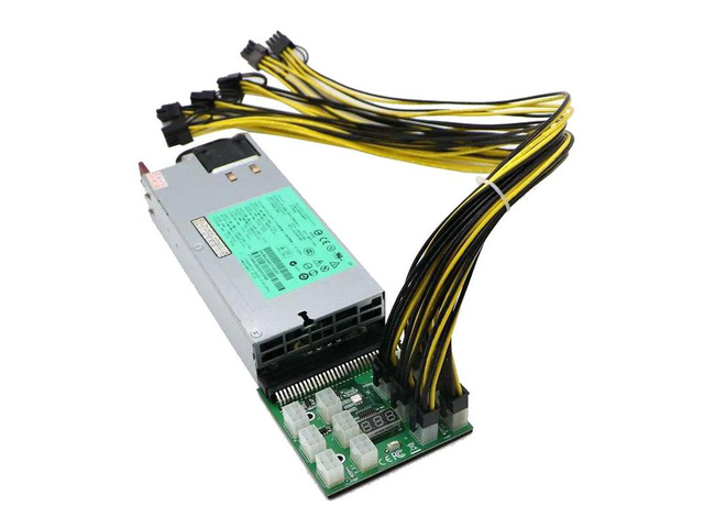 GPU Mining Power Supply Kit (1200Watt PSU, 12Ports Breakout Board, 12pcs PCIe 6Pin to 6+2Pin Cable) (50cm)