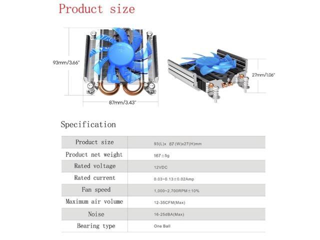 S85 2 Heatpipe Ultra Thin PWM Fan for HTPC 1U Mini PC Cooling Fan for Socket LGA1200 115x CPU Cooler Fan Low Profile