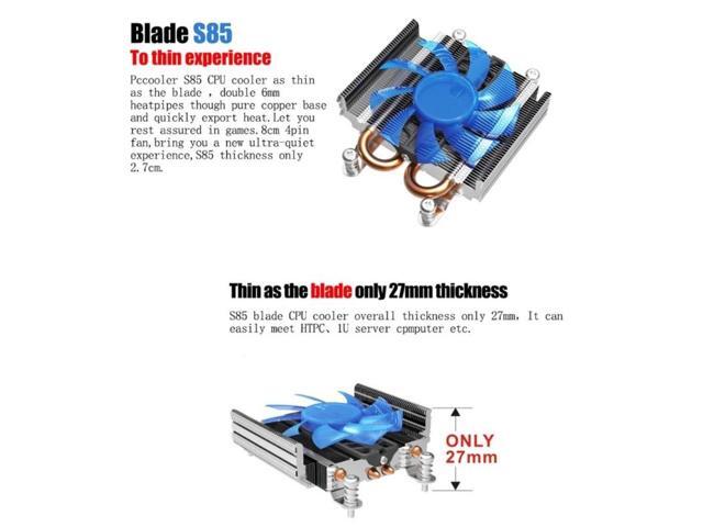 S85 2 Heatpipe Ultra Thin PWM Fan for HTPC 1U Mini PC Cooling Fan for Socket LGA1200 115x CPU Cooler Fan Low Profile
