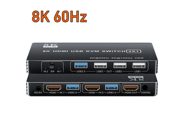 HDMI 2.1 KVM Switch 4k 120Hz with USB Dual port USB 8K HDMI KVM Switch HDMI 2.1 
