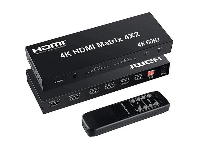 (With retail box)(EU Plug)4x2 HDMI Matrix Switch 4 in 2 out 4K 60Hz HDMI2.0 Matrix Video Switcher Splitter With Optical & L/R Audio Extractor...