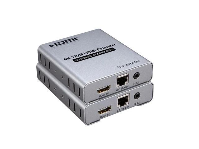 (EU Plug)(1TX and 1RX)4K 120M HDMI Extender Cascade Connection over Cat5e/6 RJ45 Cable HDMI Splitter Ethernet Extender Video Audio Transmit with Loop