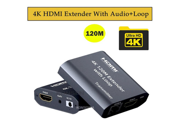 4K HDMI Extender 120M over CAT5e/6 RJ45 1080P 60M HDMI to Ethernet Rj45 Extender kit with Audio EDID for PS5 HDTV PC laptop TV(EU Plug) (4K 120M...