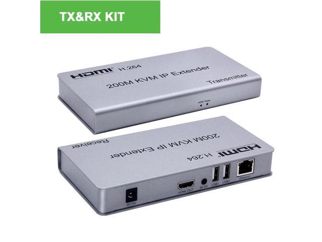 (With US Plug)(TX and RX)200M HDMI KVM Extender over IP/TCP CAT5e/6 1080P HDMI USB Extender Ethernet Transmitter by Network Switch Support Mouse...