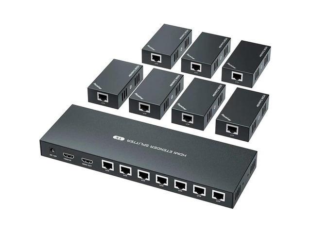 50M HDMI Splitter Extender 1 in 7 out over Cat6 Cable 1080P HDMI Rj45 Extende 1x4 Video Distributor Extender Multiple Receivers(EU Plug) (One TX...