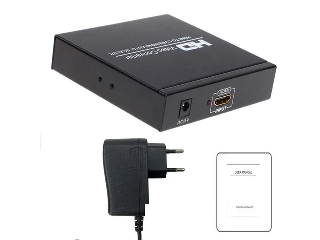 HDMI to HDMI + AV Converter 1080P HDMI to 3RCA CVBS AV Composite Video Audio Scaler Adapter for Monitor TV Projector Camera(With EU Plug)