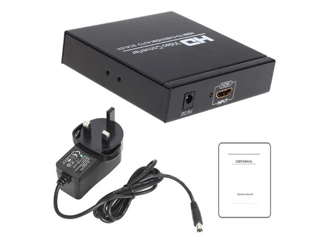 HDMI to HDMI + AV Converter 1080P HDMI to 3RCA CVBS AV Composite Video Audio Scaler Adapter for Monitor TV Projector Camera(With UK Plug)