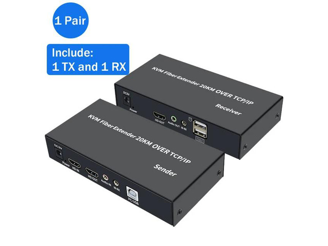 (with US Plug)(1 TX and 1 RX)20Km HDMI KVM Fiber Extender over SC Fiber Optical Cable HDMI USB to Fiber Extender Transceiver Transmit Support Mouse...