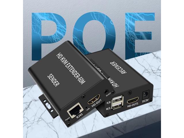 60M HDMI KVM Extender over Rj45 Cat5e/6 1080P HDMI USB KVM Ethernet Extender Transmitte Receiver Kit Support USB Mouse Keyboard(with UK Plug)