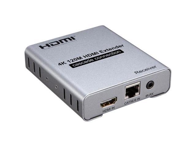 (US Plug)(1 Pcs 120M RX)4K HDMI Switch Splitter Extender 2x6 over Ethernet Cat5e/6 100M HDMI Switch 2 in 6 out with 2 Loop-out + 4 Channel RJ45 UTP...