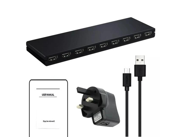 HDMI Splitter 1 in 8 out 4K 30Hz 8 Port HDMI Splitter 1X8 Video Distributor Converter HDCP1.4 for PC Loptop PS4 DVD Projector TV(UK power supply)