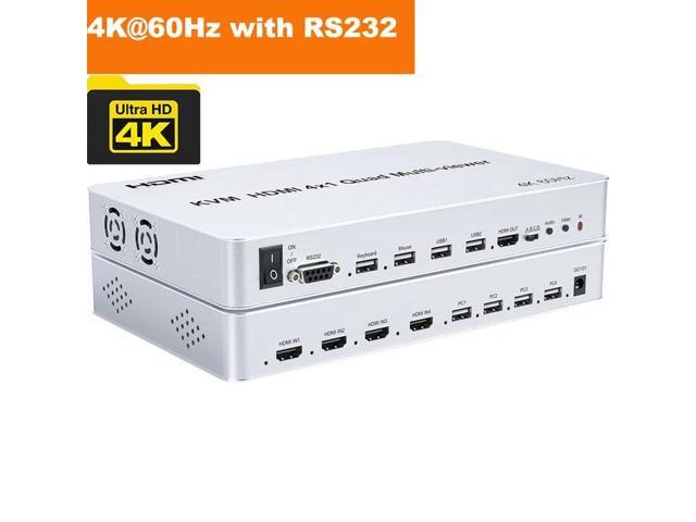KVM HDMI Multi-viewer 4X1 4K 60Hz HDMI KVM Quad Screen Segmentation 1080P Multiviewer MultiViewer Seamless Switch for PC to HDTV(EU Plug) (4K 60Hz)