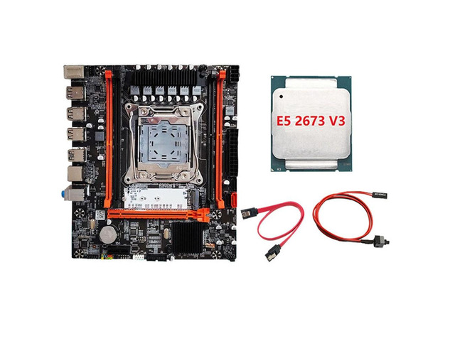 X99H Motherboard Kit with E5 2673 V3 CPU+Switch Cable+SATA Cable LGA2011-V3 DDR3X4 RAM M.2 NVME PCI-E 3.0 X16 SATA3.0