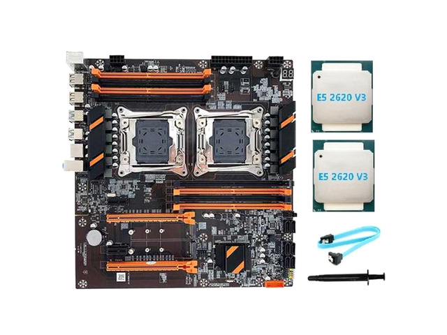 X99 Dual CPU Motherboard LGA2011 Support DDR4 ECC Memory Motherboard+2XE5 2620 V3 CPU+SATA Cable+Thermal Grease