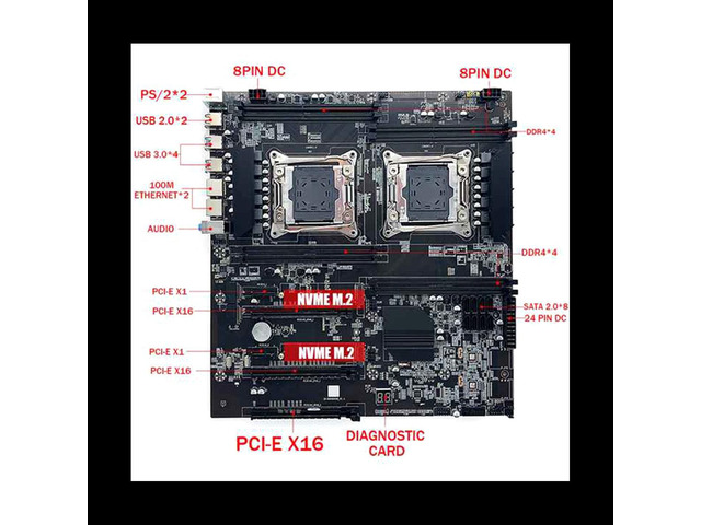 X99 Dual-Socket Motherboard LGA2011-3 Dual CPU Support RECC DDR4 Memory Motherboard+2XDDR4 4GB 2666Mhz RAM+SATA Cable