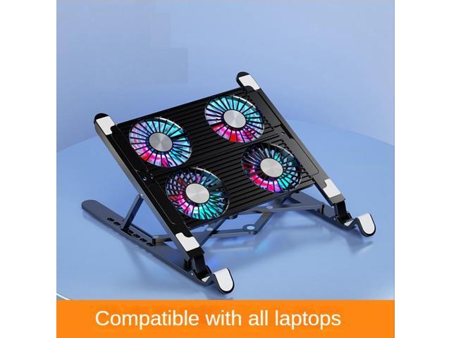 Laptop Cooler Notebook Fan Computer Cooling Portable Cooling Fan Cooling Pad Flat Hand Drawn Book Support, 4 Fans Black