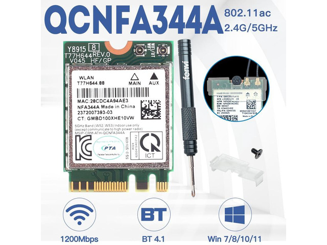867Mbps QCNFA344A Wireless Wifi Network Card 802.11ac BT 4.1 QCNFA344A Dual Band