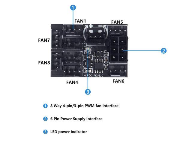 3 Pin 4 Pin Fan Adapter PWM PC Chassis Cooling Fan Hub Governor 8 Way Splitter 12V Speed Controller with 6Pin Power Port