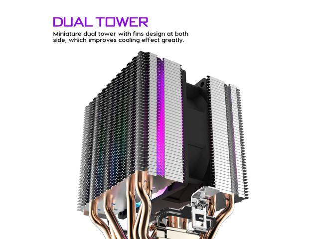 Cpu Air Cooler 6 Heat Pipes Twin-Tower Heatsink With 90Mm Rainbow Led Fans For Intel 775/1150/1155/1156/1366