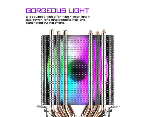 Cpu Air Cooler 6 Heat Pipes Twin-Tower Heatsink With 90Mm Rainbow Led Fans For Intel 775/1150/1155/1156/1366