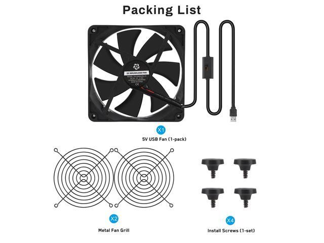 Router Fan DIY PC Cooler TV Box Cooling Silent Quiet DC 5V USB Power 80mm Fan with Screws Protective Net,80X80X25MM