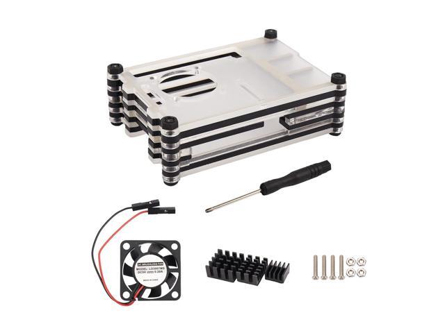Acrylic Transparent / Clear & Black Case Cover for Raspberry-Pi 4 Model B, with Cooling Fan for Raspberry-Pi 4B