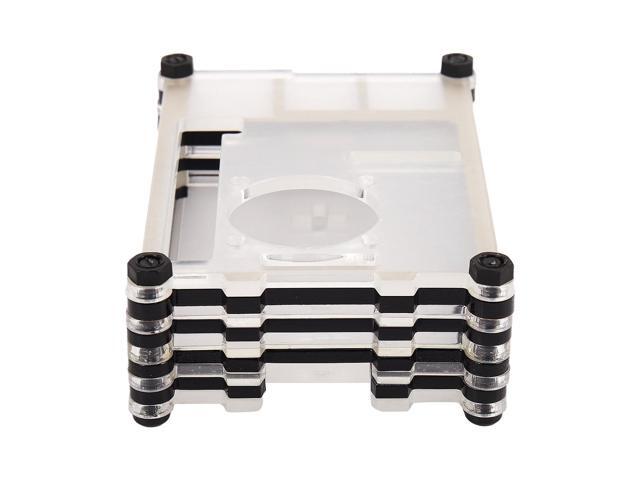 Acrylic Transparent / Clear & Black Case Cover for Raspberry-Pi 4 Model B, with Cooling Fan for Raspberry-Pi 4B