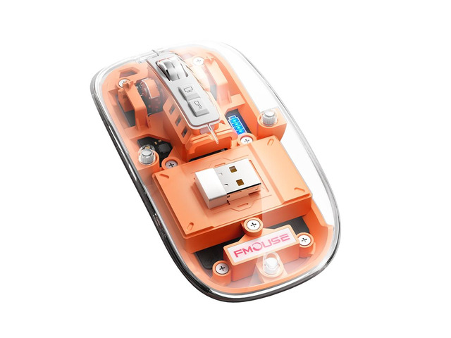 Transparent Gaming Mouse Bluetooth Wireless Mouse with RGB Light Rechargeable Mouse for PC Gamer Notebook Laptop Accessories(Orange)