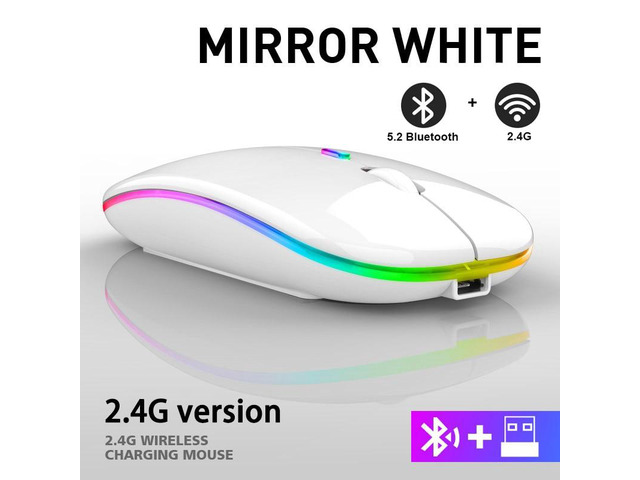 Rechargeable Bluetooth Wireless Mouse with 2.4GHz USB RGB 1600DPI Mouse for Comp
