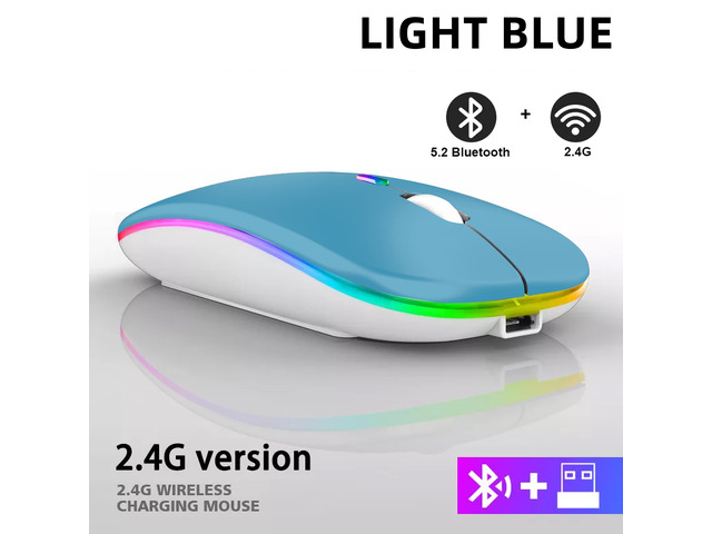 Rechargeable Bluetooth Wireless Mouse with 2.4GHz USB RGB 1600DPI Mouse for Comp