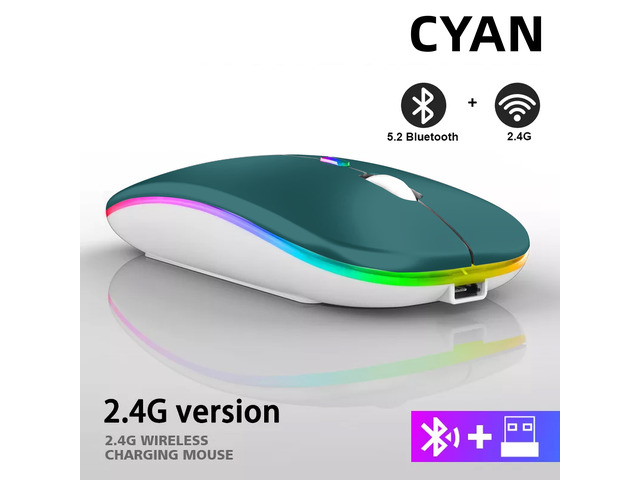 Rechargeable Bluetooth Wireless Mouse with 2.4GHz USB RGB 1600DPI Mouse for Comp