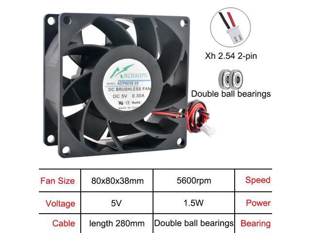 (2pcs) 80x80x38mm Cooling Fan 2-Pin Multi-Voltage 5V/12V/24V for Server Converter Power Supply ACP8038