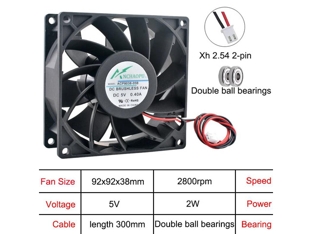 2pcs 2Pin ACP9038 Axial Cooling Fan 92x92x38mm DC5V/12V/24V Server Frequency Con