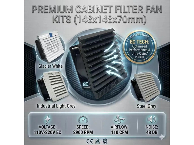 148mm Cabinet Filter Fan Kit EC 110V 220V 110CFM High Airflow Dustproof Louver G