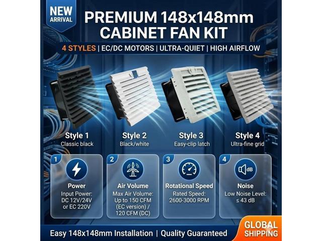 148mm Cabinet Filter Fan Kit DC 12V 24V AC 220V High Airflow Dustproof Louver Grille for Electrical Case PLC Enclosure Cooler