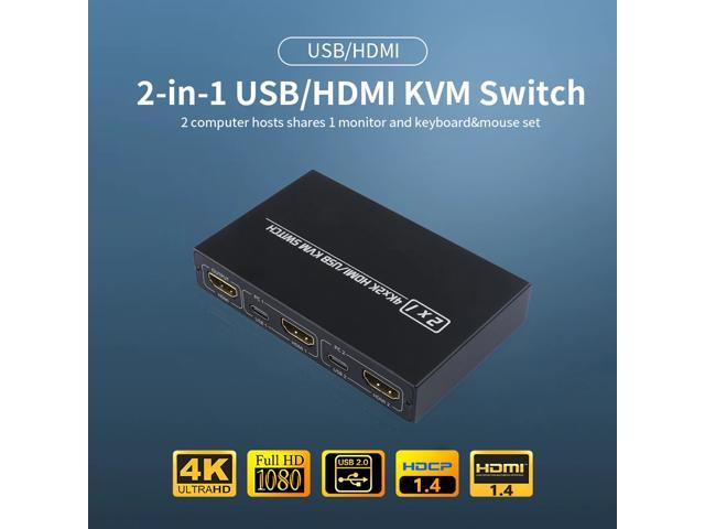 AIMOS AM-KVM 201CL 2-in-1 HDMI-compatible/USB KVM Switch Support HD 2K*4K 2 Hosts Share 1 Monitor/Keyboard & Mouse Set KVM Switch