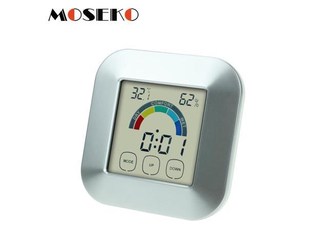 MOSEKO Digital Touch Screen Weather Station Temperature Humidity Meter with Alarm Clock Display Thermometer Hygrometer Monitor