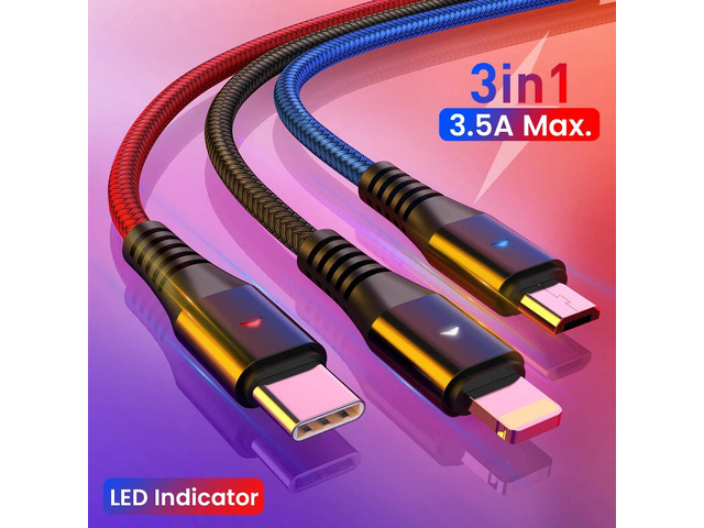 3in1 LED USB Charging Cable for iPhone 13 12 11 Pro 3in1 2in1 Micro USB Type C 8Pin Charger Cable for Huawei Xiaomi POCO X3 M3 Line length:1.2m...