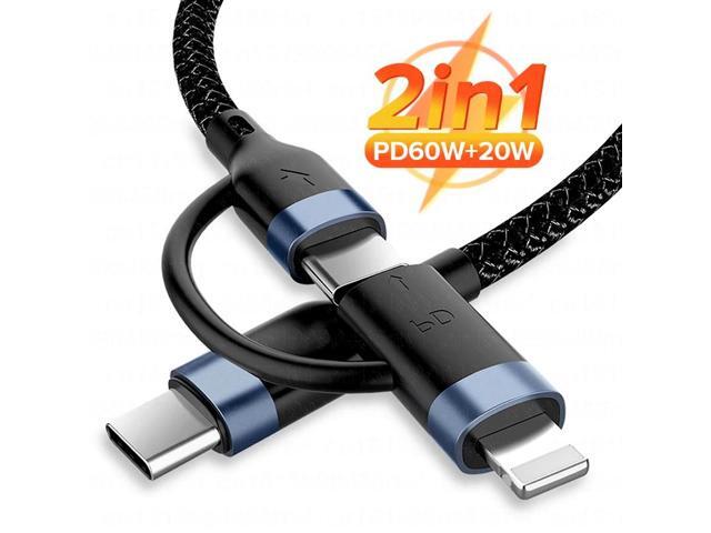 2in1 60W/20W PD USB Type C Cable for iPhone 13 12 11 Pro XS XR Fast Charging Charger for MacBook Type C USB C Data Wire Cord 1m