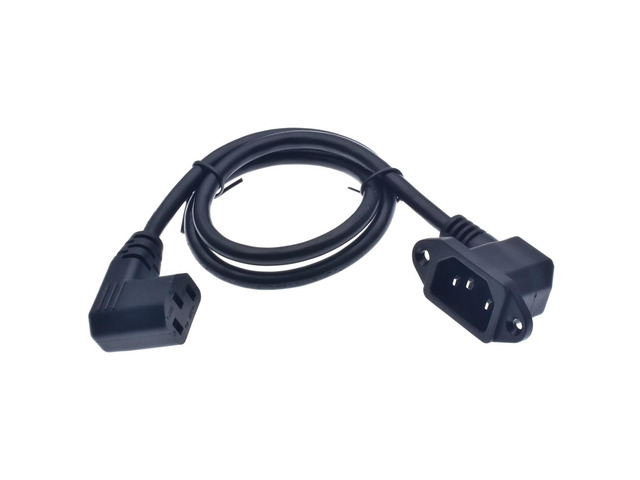 IEC320 C14 to C13 Extension cord,Right Angled C14 with screw holes and C13 Right/ Left Angled Short, 60cm lenght,SVT 18AWG(Left Angled)