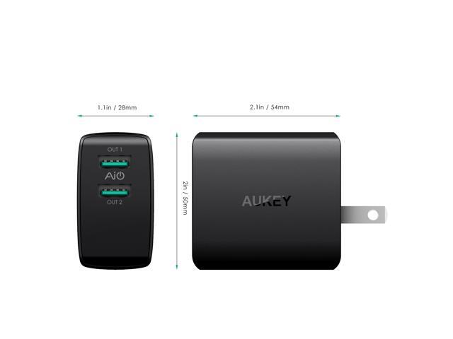 Open Box - AUKEY Wall Charger Ultra Compact Dual Port 4.8A Output Fast Charging Foldable Plug USB Charger PA-U42