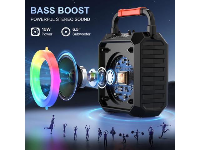 JYX Karaoke Machine for Adults & Kids with 2 Wireless Microphones, Portable Bluetooth Speaker with LED Lights, Supports USB/TF Card/AUX for Party