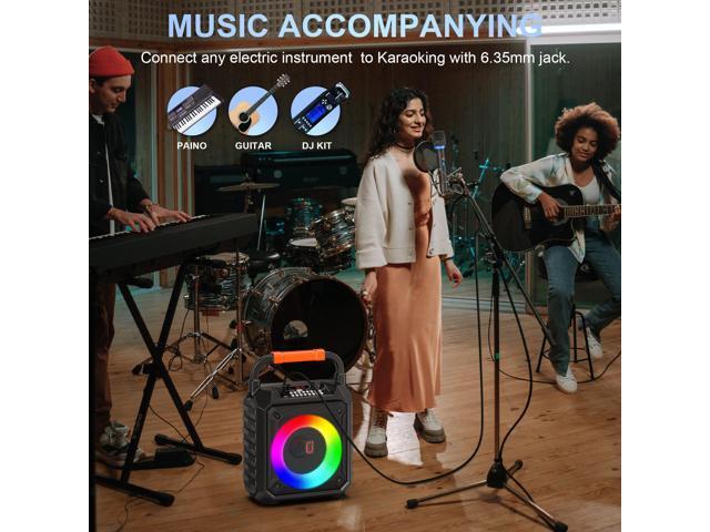 JYX Karaoke Machine for Adults & Kids with 2 Wireless Microphones, Portable Bluetooth Speaker with LED Lights, Supports USB/TF Card/AUX for Party