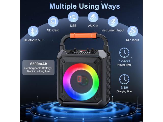 JYX Karaoke Machine for Adults & Kids with 2 Wireless Microphones, Portable Bluetooth Speaker with LED Lights, Supports USB/TF Card/AUX for Party