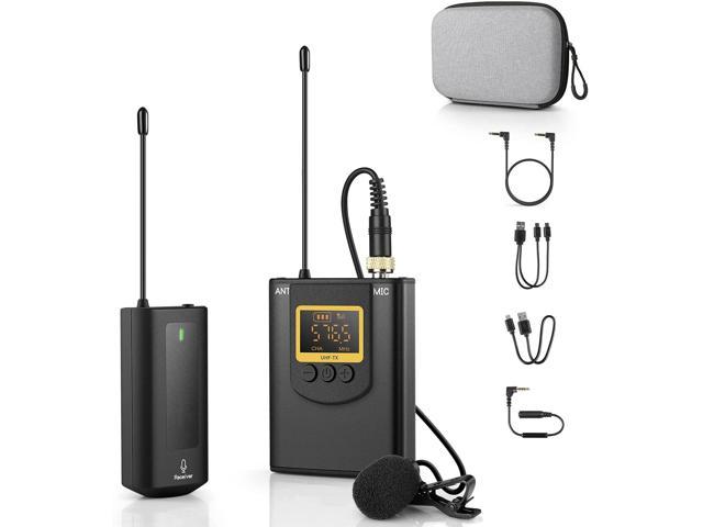 Wireless Lavalier Microphone System LAUGFIN Dual Lavalier Mic Lapel Microphone for iPhone/Android, DSLR Camera Microphone Real-time Audio Monitor.
