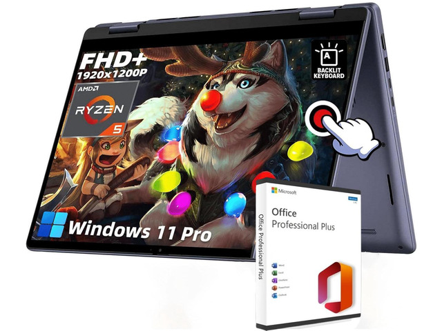 Dell Inspiron 7445 2-in-1 Business Laptop, 14' Full HD+ Touch Screen, AMD R5 8640HS, Radeon Graphics, 64 GB DDR5, 1 TB SSD, Fingerprint, Windows 11...